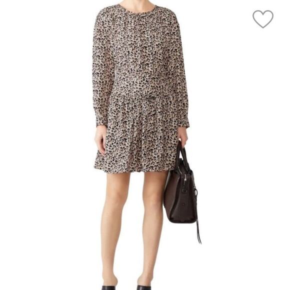 Rebecca Taylor Dresses & Skirts - Rebecca Taylor Size 8 Pleated Tier 100% Silk Mini Dress Tan Black Flowy Leopard